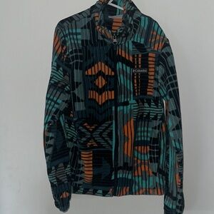 Columbia Kids Geometric Fleece Jacket - Black, Orange, and Teal